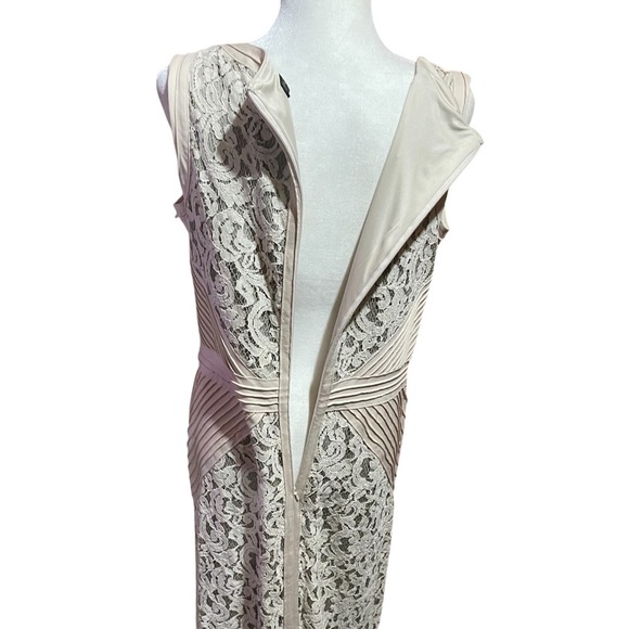 Tadashi Shoji-Lace V-Neck Gown with Pintuck Jersey Piping-Size Large - Picture 8 of 12